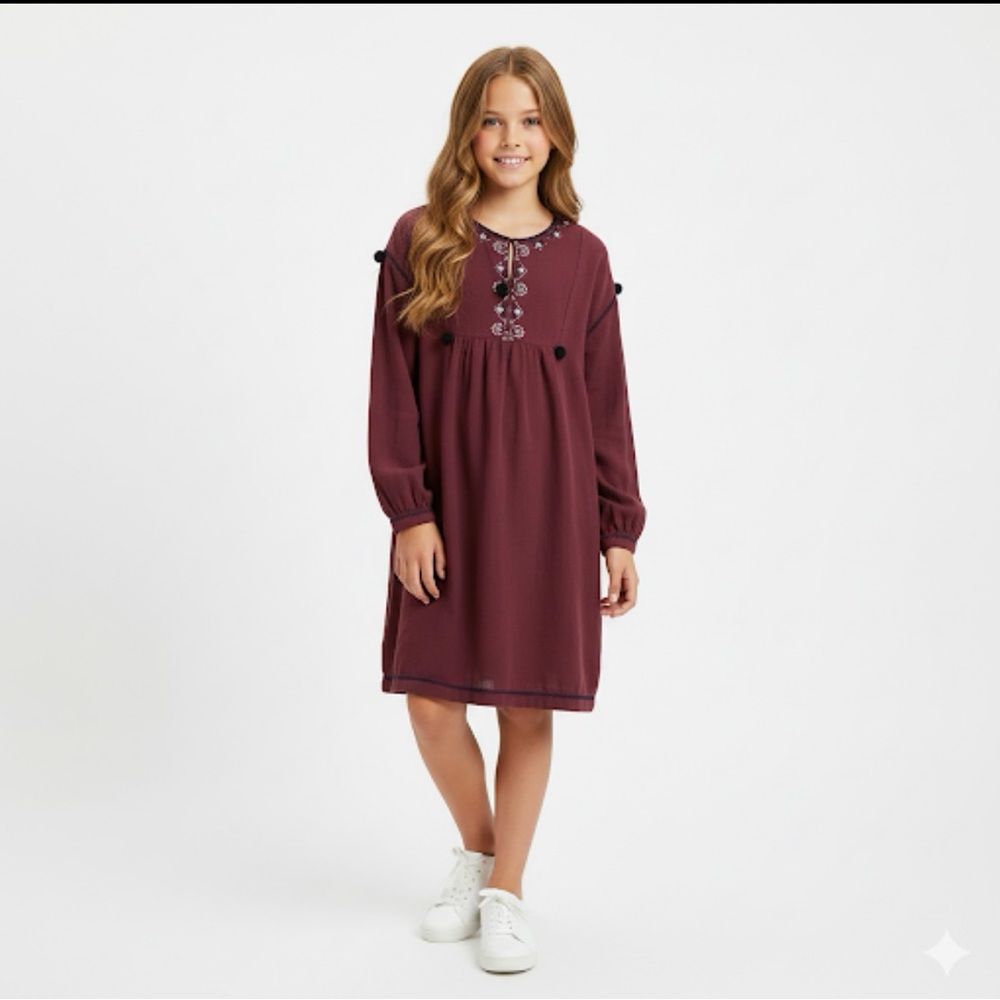 Zara Kids Embroidered Boho Peasant Babydoll Dress SZ Girls 11-12